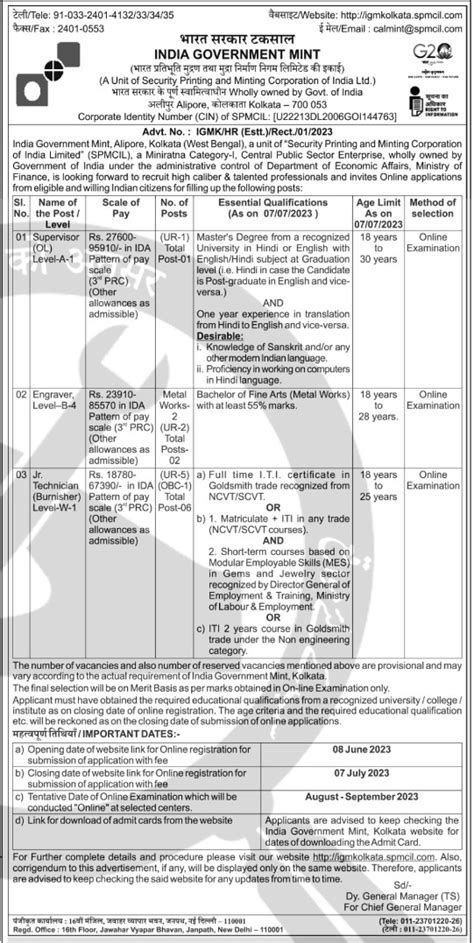 IGM-SPMCIL-KOLKATA RECRUITMENT 2023