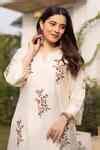 Buy White Chanderi Embroidery Mandarin Collar Kurta Pant Set For Women ...