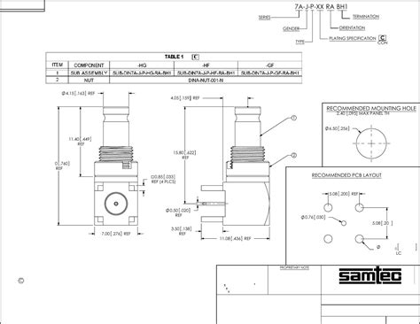 DIN7A-J-P-xx-RA-BH1 Drawing by Samtec Inc. Datasheet | DigiKey