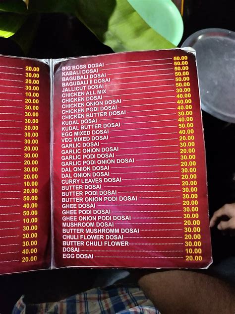 Menu at Thala Thalapathy Dosa Shop, India