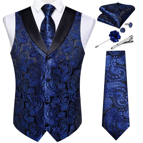 DiBanGu Mens Paisley Suit Vest Silk Jacquard Waistcoat and Necktie Set ...