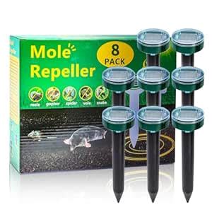 (8PK Green) Mole Repellent for lawns Gopher Repellent Ultrasonic Solar ...