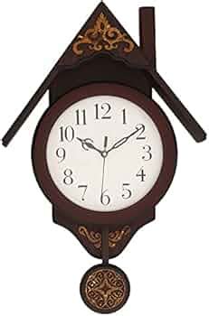 INDIANA CRAFT Brown Wooden hut- Shaped Vertical Analog Wall Clock with ...