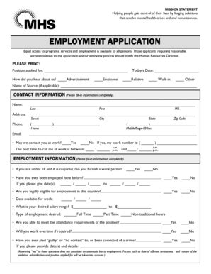 Fillable Online Employee Application - Mental Health Services for ...