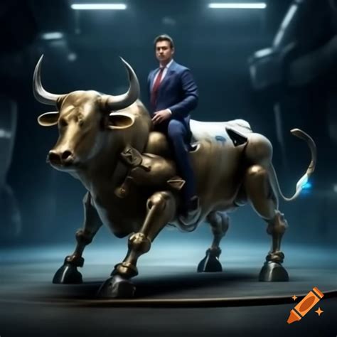 Businessman in suit riding mechanical bull on Craiyon