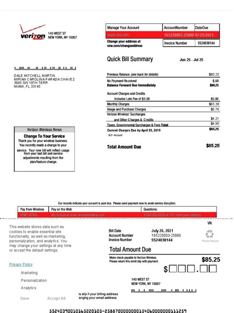 Verizon Wireless Bill Summary 2021 | PDF | Fee | Payments