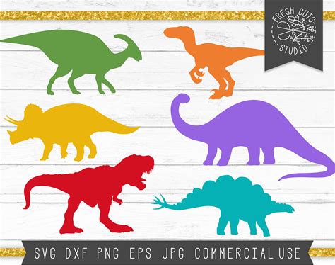 Dinosaur SVG Cut Files for Cricut and Silhouette, Eps Png Jpg Dxf, Dinosaurs Clipart Silhouettes ...