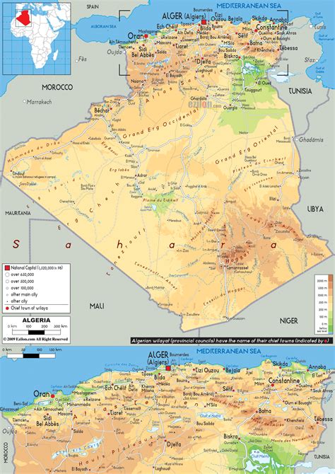 Physical Map of Algeria - Ezilon Maps
