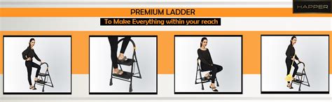 Happer Premium Foldable Step Ladder, Clamber, 2 Steps (Black & Orange ...