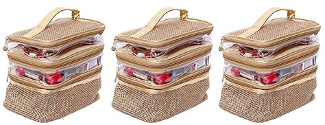 Kuber Industries 3 Pieces Jute Make Up Kit Set, Gold : Amazon.in: Jewellery