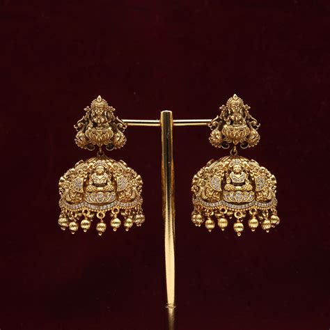 Antique Nagas Grand & Heavy Work Mahalakshmi Big Bridal Jhumkas