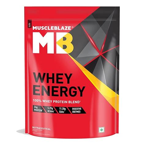 MuscleBlaze Whey Energy (Chocolate, 1kg / 2.2lbs) | 24g Protein, 100% ...