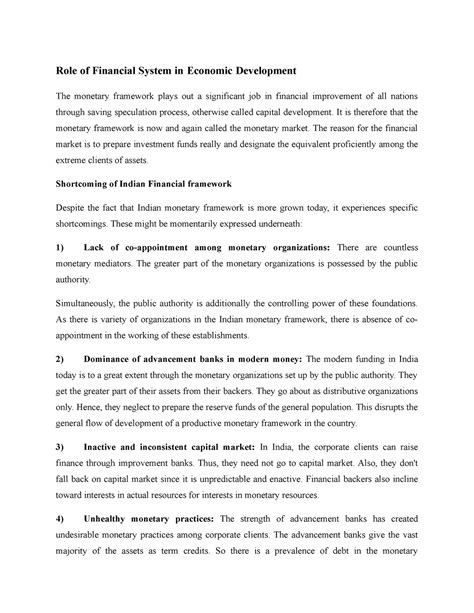 Role of Financial System in Economic Development - It is therefore that ...