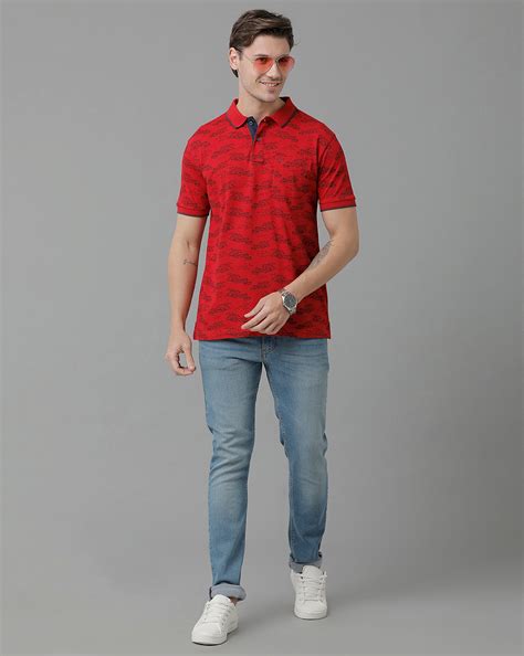 Classic Polo Men's Cotton Half Sleeve Printed Slim Fit Polo Neck Red C