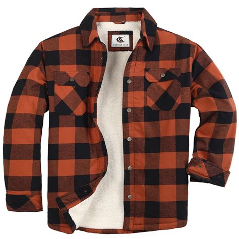 Coevals Club Men's Flannel Jacket Sherpa Lined Cotton Plaid Snap Button ...