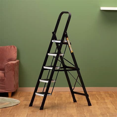 Bonkaso 5-Step Foldable Ladder with Antiskid Steps(Matte Black&White)