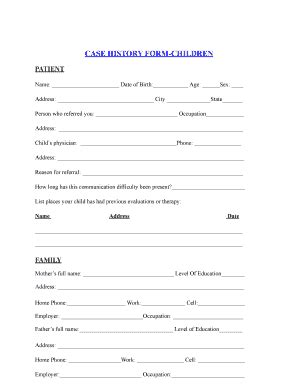 Fillable Online CASE HISTORY FORM-CHILDREN - TKL Speech and Language ...
