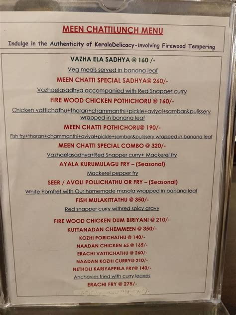 Menu at Meen Chatti(Authentic Kerala Cuisine), Bengaluru
