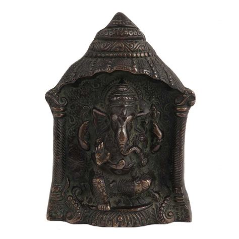 Handmade Black Brass Ganesha Idol In Temple Wall Hanging