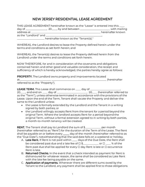 New Jersey Rental Lease Agreement Template [2025 ] | PDF & DOC