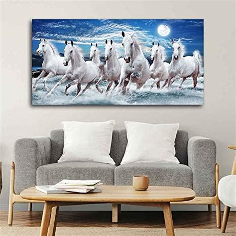 Art Factory Denim Animals Seven Horse Painting, Multicolour, 60"x24 ...