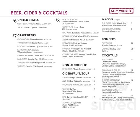 City Winery Hudson Valley menus in Montgomery, New York, United States