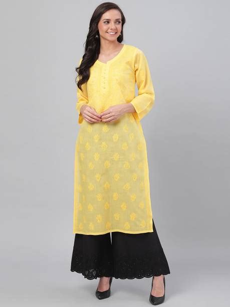 Yellow Chikankari Kurti - Buy Yellow Chikankari Kurti online at Best ...