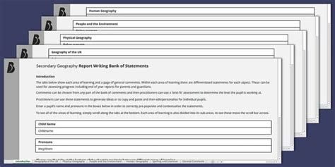 GCSE Geography Report Statements Differentiated Spreadsheet
