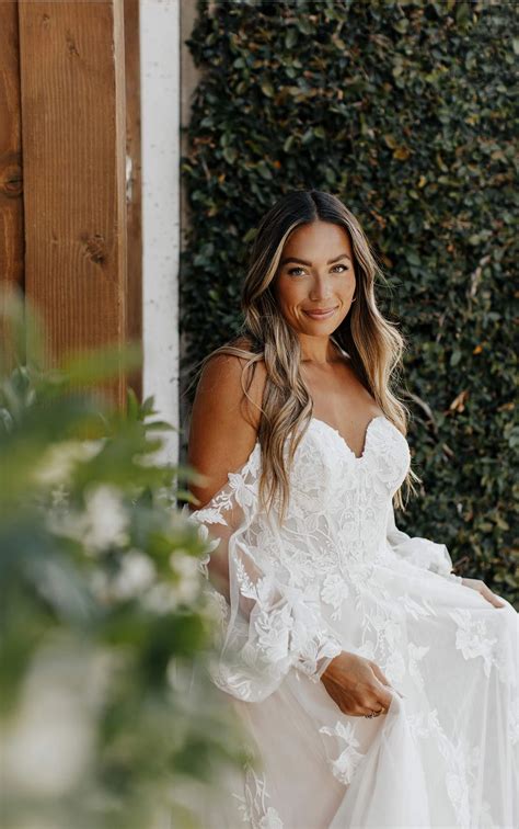 Boho Wedding Dress with Off-the-Shoulder Long Sleeves