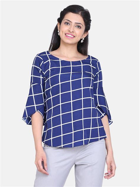 Royal Blue Window Pane check Crepe Top