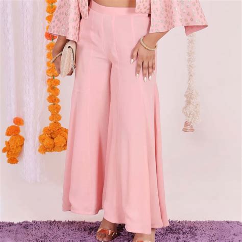 Elegant Peach Flared Pants - Sophisticated Style – House Of Majisha