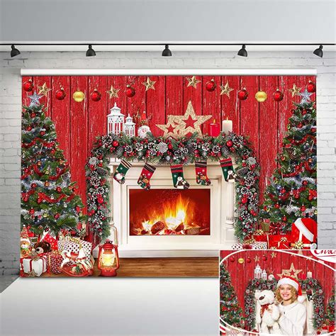 Buy Avezano Christmas Fireplace Backdrop Interior Vintage Xmas Tree ...