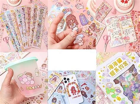 FunBlast Cute Cartoon Theme Kawaii Stickers - 60 PET Sheets Cute Washi ...