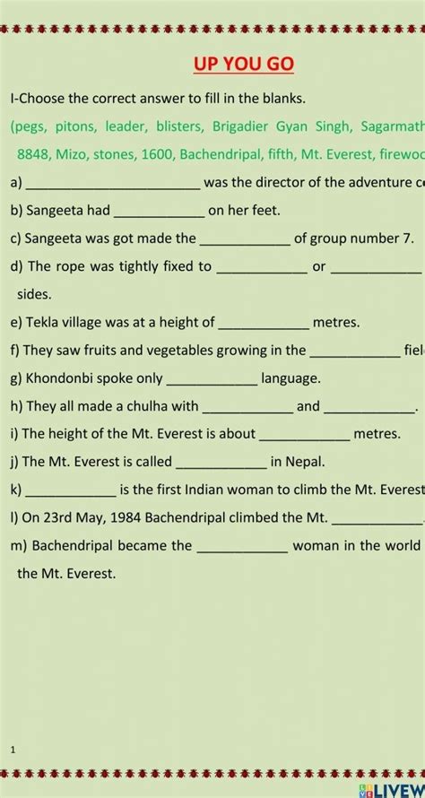 Up you go worksheet with answer - Brainly.in