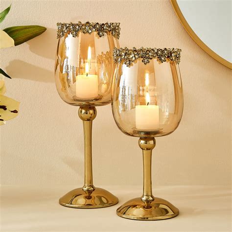 Buy Fables Hana Set of 2 Floral Pedestal Candle Holders from Home ...