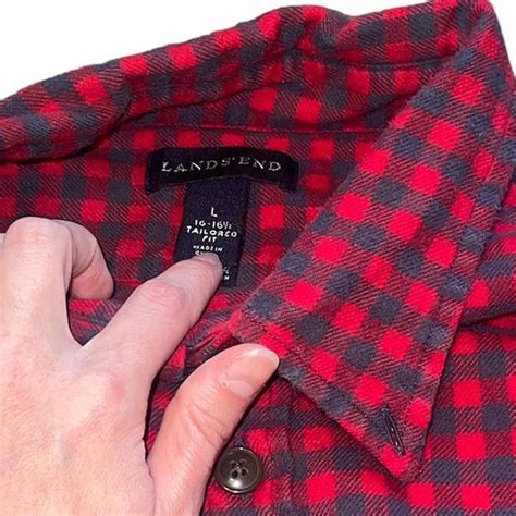 Lands End Mens Size L Long Sleeve Plaid Flannel... - Depop