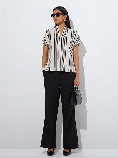 Buy Wardrobe Off-White Stripe Printed Top from Westside