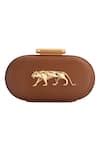 Buy Mustard Tan - Brown Embroidery The Royal Bengal Carved Logo Clutch ...