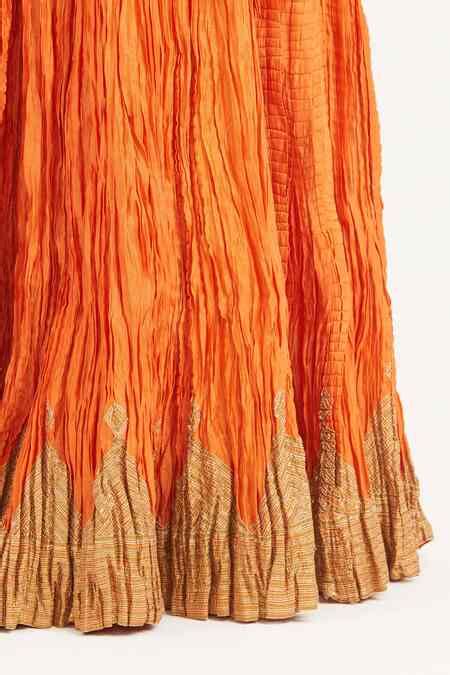 Buy Orange Chanderi Silk Gota Patti, Embroidery, Tassels Kali Lehenga ...