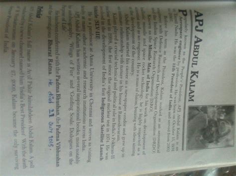 Factual description of apj abdul kalam - Brainly.in