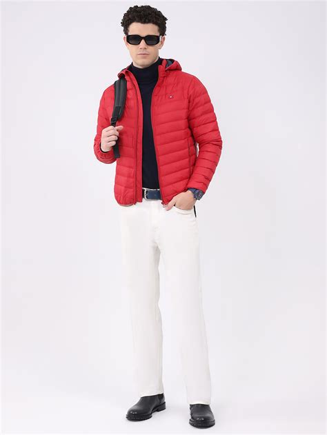 Buy Men Red Solid Hooded Full Sleeve Puffer Jacket Online in India ...