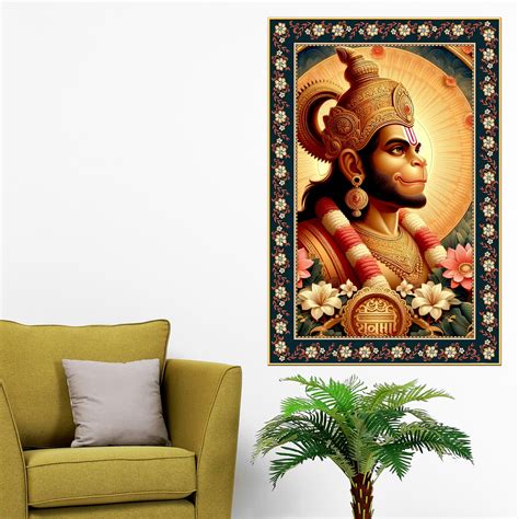 Rama Doota Hanuman Floral Border Vertical Wall Painting – Vibecrafts