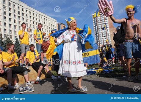 Grandmother Dances with Swedish Football Fans Editorial Stock Image ...