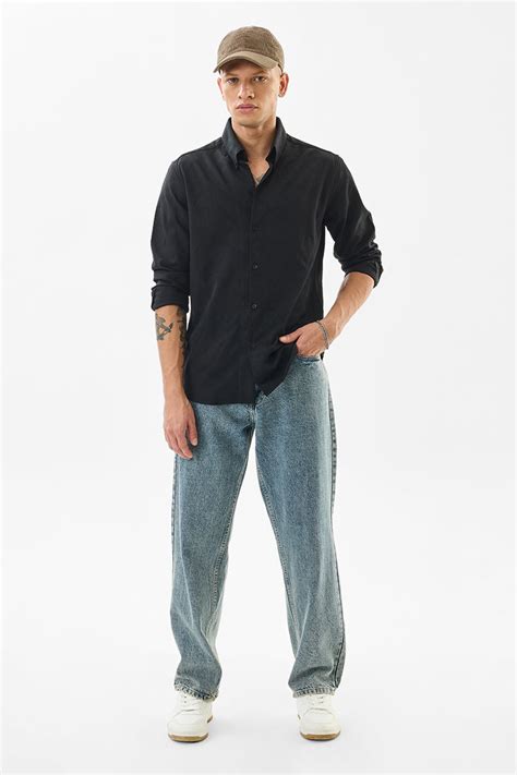 Buy Men's Slim Fit Textured Black Shirt Online | Snitch – SNITCH