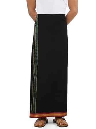 RAMRAJ COTTON Men Single Layer Solid Black Devotional Dhoti With ...