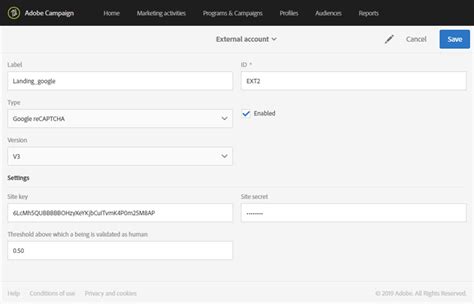 External accounts | Adobe Campaign