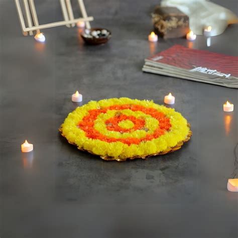 1 Pcs Genda(galgota)Marigold Artificial Flower mat Rangoli round ...