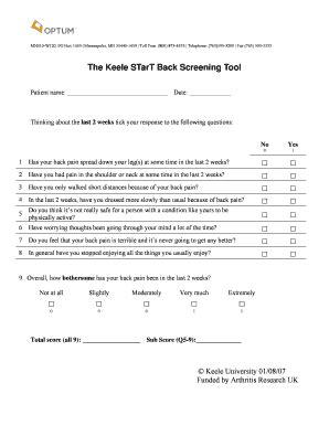 Fillable Online The Keele STarT Back Screening Tool - Optum Physical ...