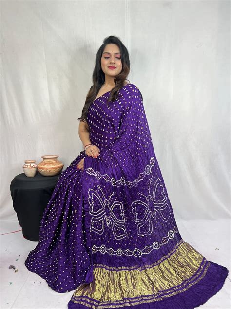 Pure Natural Dyeing Hand Block Bandhej Print Modal silk saree. – fab ...