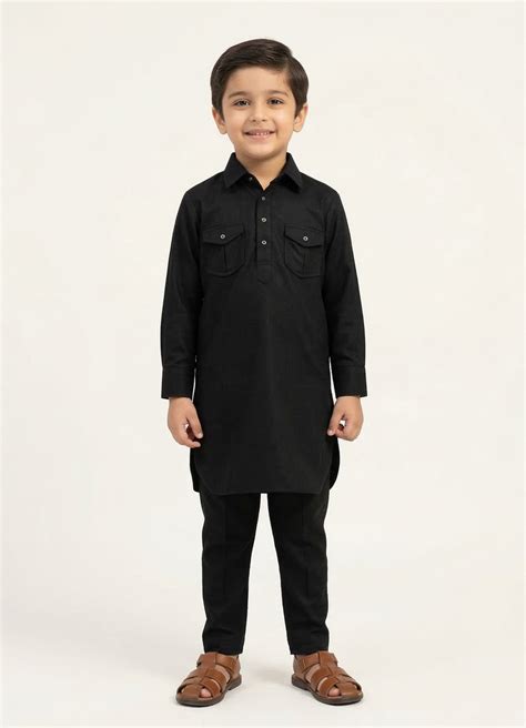 Shop Black Kids Pathani Suit 2Pcs Online - 2699